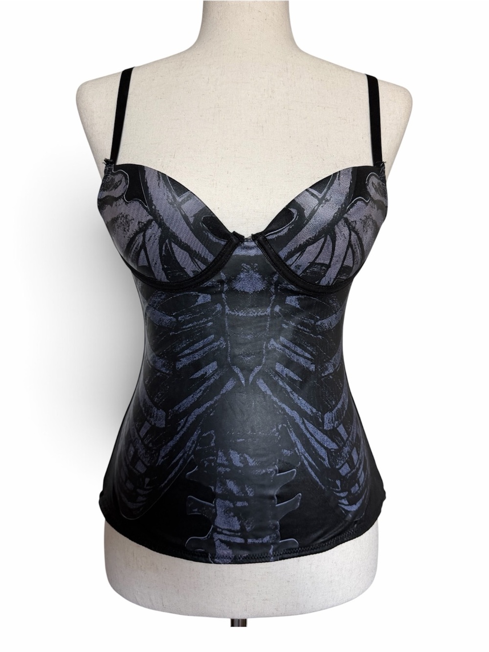 Gothic Skeletal Print Black & Gray Bustier Corset